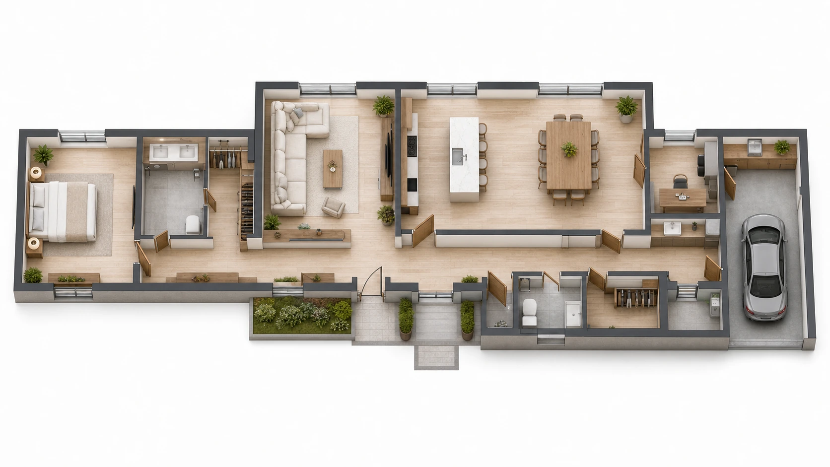 1 Sender + 3 Empfaenger reference floor plan for Villa, lange Wohnung, Haus mit Garage