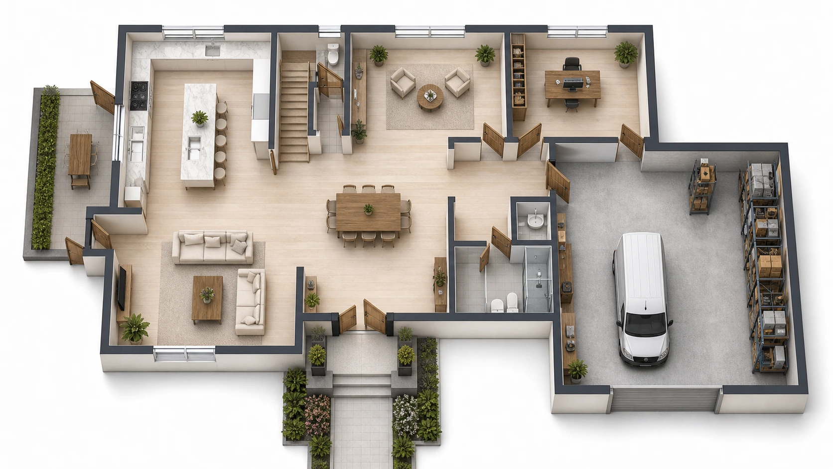2 Sender + 3 Empfaenger reference floor plan for Grosses Haus, Buero, Laden mit Lager