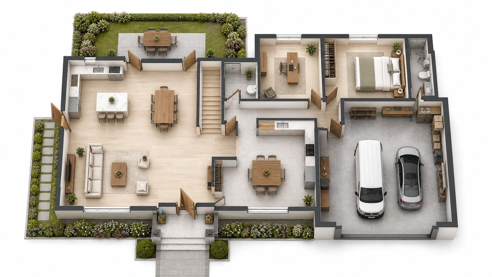 3 Sender + 3 Empfaenger reference floor plan for Lager, Buero mit mehreren Eingaengen, groessere Gewerbeflaeche