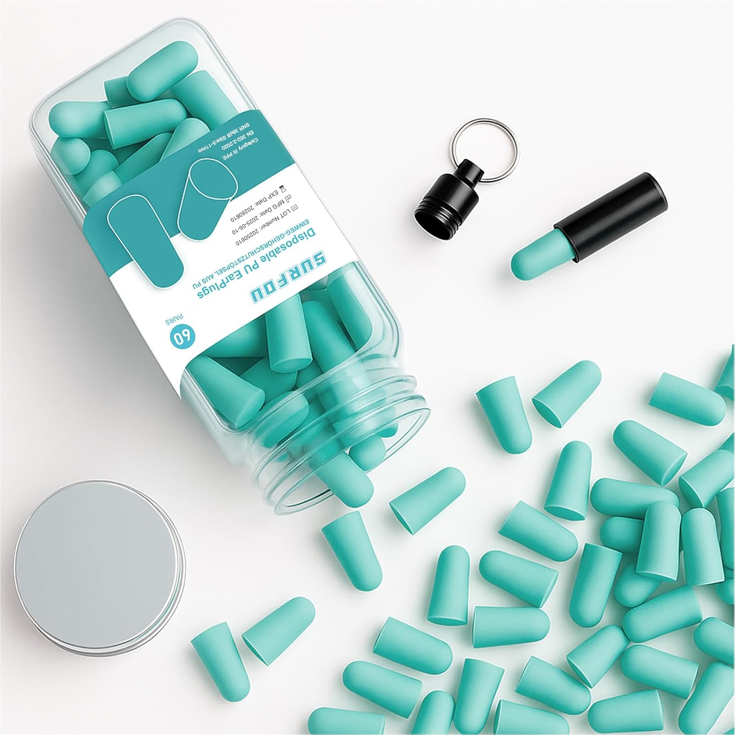 SURFOU Ear Plugs for Sleep 60 Pairs, Foam Earplugs, 38dB Reduction