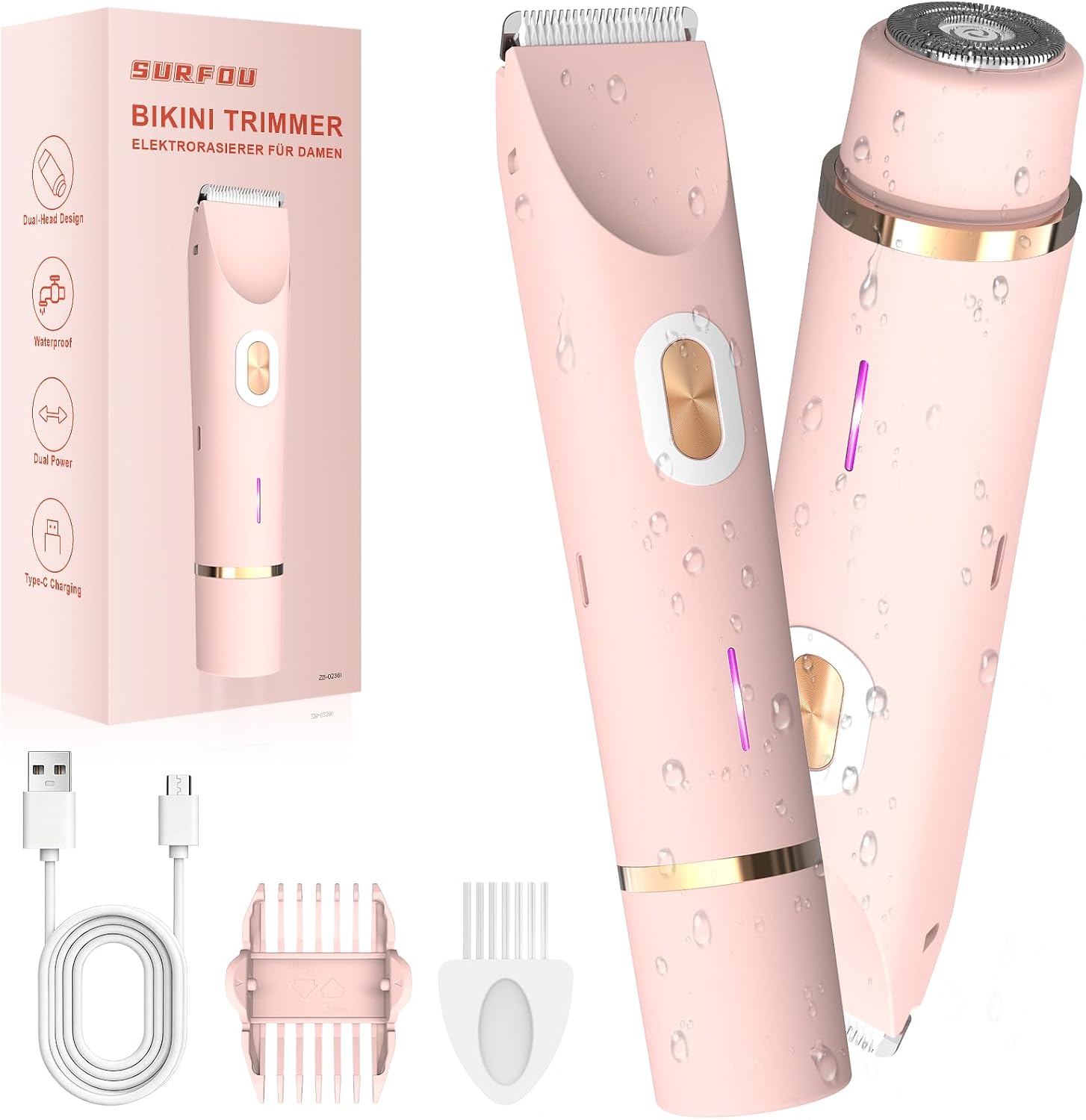 SURFOU Afeitadora Electrica Para Mujer - 2-in-1, IPX7, USB-C B0FS13SRYK