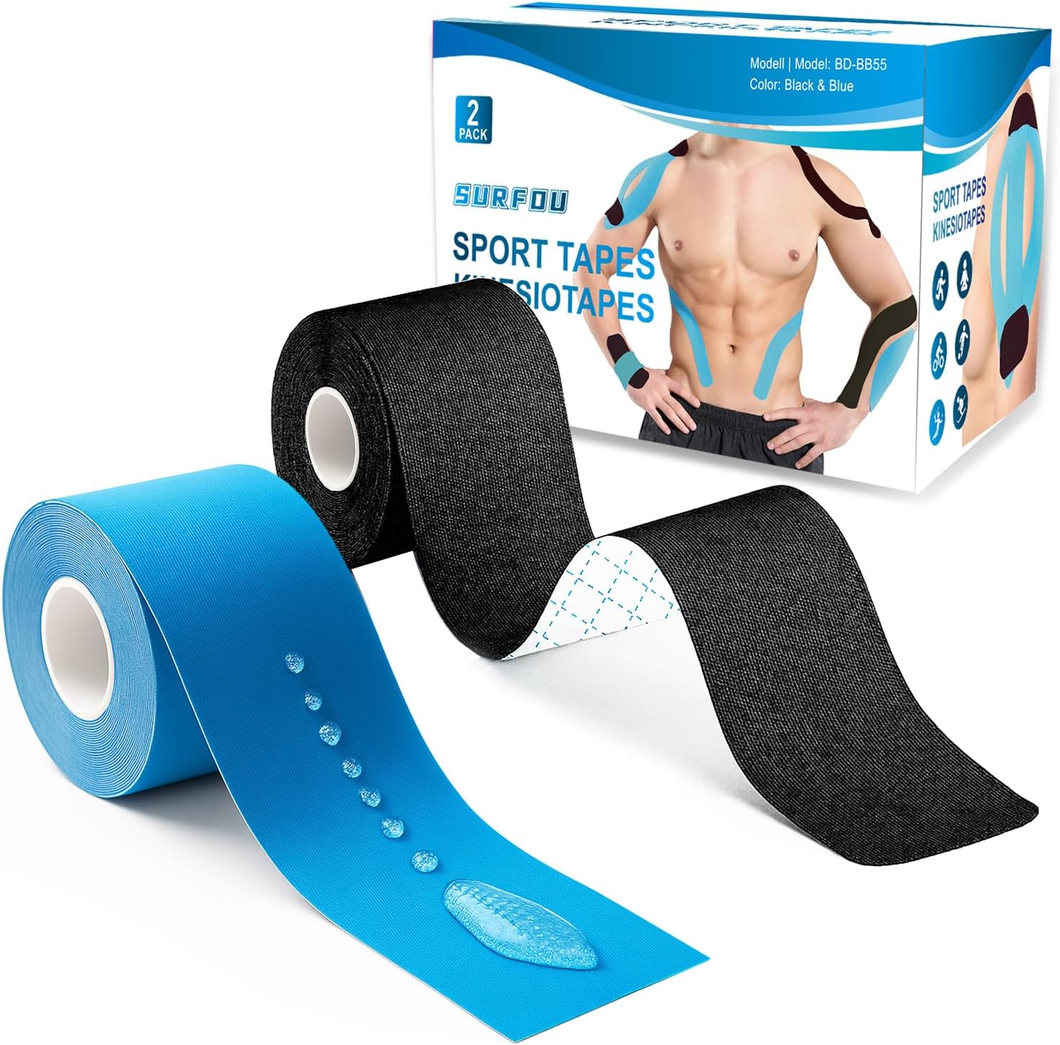 SURFOU Kinesiologie-Tape - 2 Stueck, 5cmx5m B0DP7DX5LH