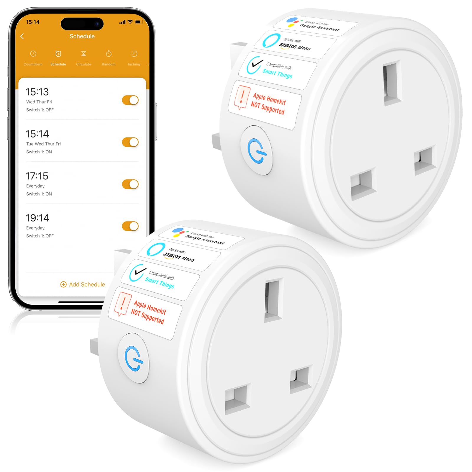 SURFOU Smart Plug - WiFi, 13A, 2 Pack B0GF1T57MQ