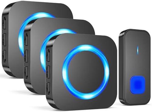 SURFOU Wireless Doorbell - 1 Button + 3 Receivers - Black - B09FDZVZRS