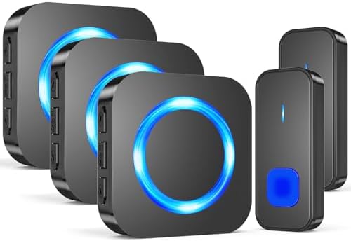 SURFOU Wireless Doorbell - 2 Buttons + 3 Receivers - Black - B09FF2Y57S